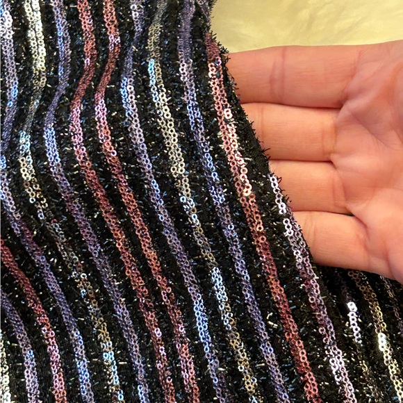 Anthropologie Black and Silver Striped Jumpsuit, Sequins, size 14. - Picture 8 of 16